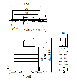 窄长散热器一体型 输出构成：1a 外形尺寸图