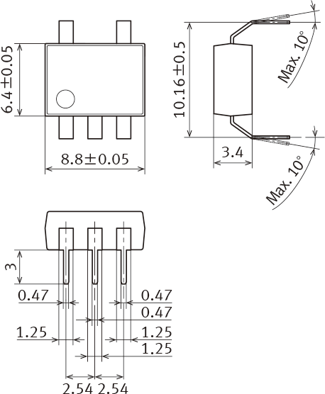 DIP6WIDE端子型 外形尺寸图 标准P/C板端⼦ 表面安装端子