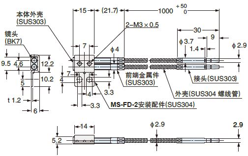 图片：FD-KZ50V尺寸图 附带安排配件(MS-FD-2)安装图