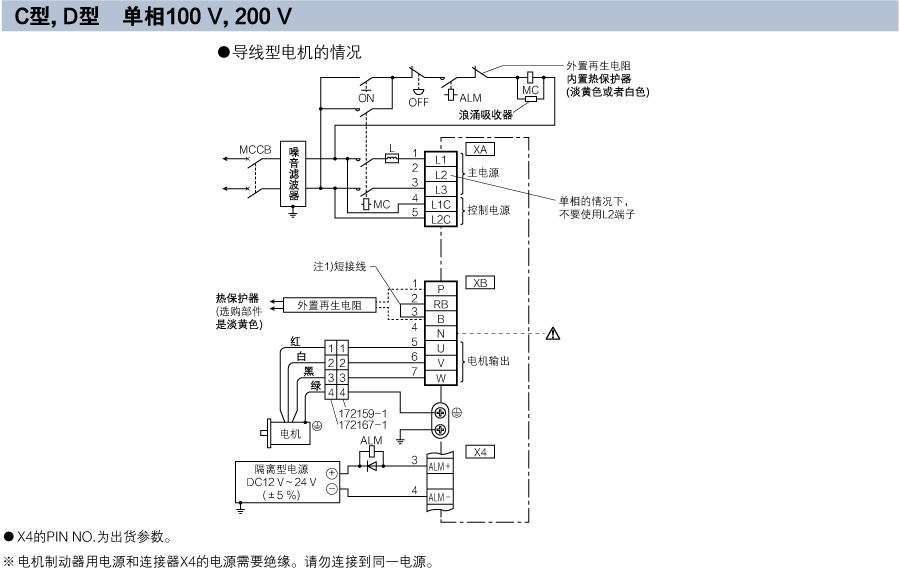 C型, D型　单相100 V, 200 V