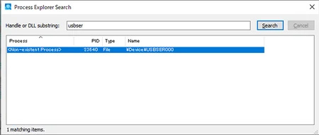 Process Explorer Search Result